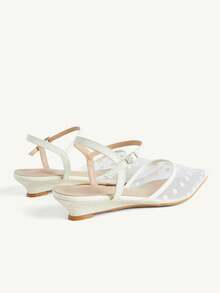 CUCCOO CHICEST Women Shoes Spring And Summer Polka Dot Mesh Splicing Buckle Strap Back Strap Pointed Flat Sandals, Home Commuting Dating Travel - White - View 8