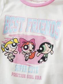 THE POWERPUFF GIRLS X SHEIN 女嬰卡通印花T恤短褲套裝 - 彩色 - 查看 5