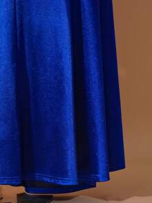 Rometta Women's Plus Size Royal Blue One-Shoulder Ruched Waist Asymmetrical Ruffle Hem Dress With Rhinestone Buckle Decor, Elegant Formal Long Evening Gown - Royal Blue - View 5