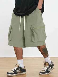 Manfinity Roghcode Men's Summer Casual Solid Color Cargo Shorts - Green - View 3