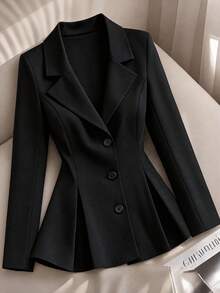 Grovea Plus Size Elegant Formal Dinner Black Autumn Casual Commute Formal Office Solid Color Front Button Shirt Formal Brunch Fall - Black - View 3