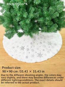 Christmas Tree Bottom Tree Skirt White Silver Christmas Day Supplies Round Plush Apron Decoration - Silver - View 5