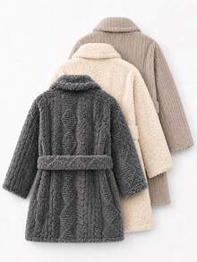 SHEIN Kids Young Boy Autumn/Winter Letter Pattern Fleece Lined Thick Textured Fabric Hooded Long Sleeve Tie-Up Robe, Suitable For Home,Party And More - Grey - View 2