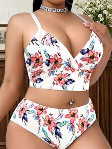 SHEIN 1件大尺碼花卉印花無鋼圈內衣 - 彩色 - 查看 3