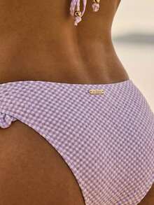 Aralina Summer Resort Vacation Beach Western Gingham Ruffle Triangle Bikini Set With Swim Bag - Lilac Purple - View 4
