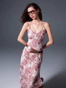 MYSTAURA Vintage Paisley Bohemian Spaghetti Strap Tie V-Neck Chiffon Spaghetti Strap Long Casual Vacation Dress For Women - Multicolor - View 4