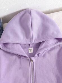 SHEIN 青少年女孩秋冬休閒連帽開襟外套 - 紫色 - 查看 2