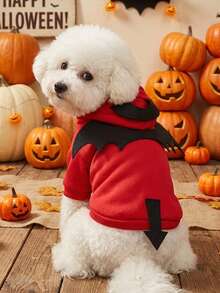 PETSIN 1件萬聖節惡魔角色扮演 3D耳朵設計寵物連帽衫 - 紅色 - 查看 3