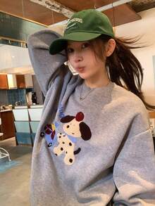 DAZY Women's Round Neck Cartoon Long Sleeve Sweatshirt, Girly Style Fall - Grey - View 6