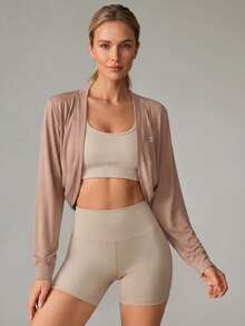 OutZeal Women Sports Jacket Casual Daily Soft Stretch Cropped Knit Cardigan - Coffee Brown - View 5