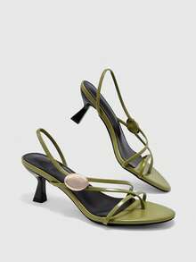 CUCCOO BIZCHIC High Heel Round Toe Thong Metal Buckle Strap Sandals Olive Green Cross Straps - Olive Green - View 8