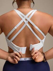 SHEIN Rhythm Era Plus Size Women's Sports Bra Gym Pilates White Summer - White - View 6