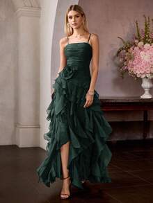 MOTF Soiréza SOLID STEREO FLOWER LAYERED RUFFLE SLIP COCKTAIL DRESS - Dark Green - View 5