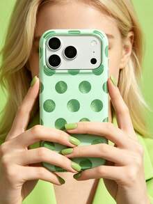 ShellaStory Casing Ponsel Minimalis Warna Dopamin Polka Dot Besar Pasir Halus Kompatibel Dengan iPhone 17 Pro Max 17 Pro 17 Pro 16 14 13 15 Pro Max 14 15 16 Plus 14 15 13 16 17 Pelindung Warna Permen Sederhana - Hijau - View 2