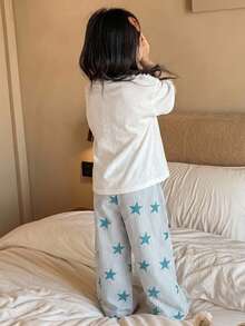 Dazy Kids 女童秋季格紋短袖長褲居家服 春夏款 - 淺藍色 - 查看 2