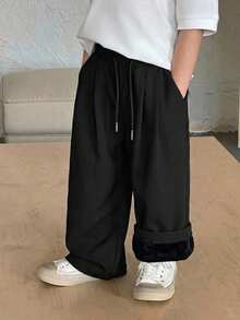 DAZY 小男孩休閒百搭純色抽繩腰長褲 - 黑色 - 查看 7