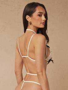 Silquee Floral Lace Underwire Garter Lingerie Set Bridallingerie - White - View 2