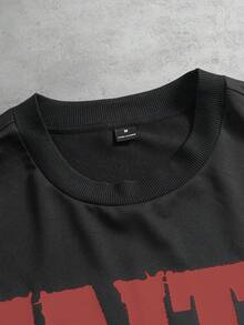 STYNVO 男士時尚街頭字母印花圓領T恤，適合日常穿著 - 黑色 - 查看 4