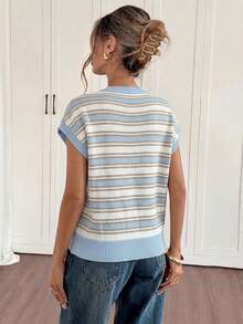 Siren Gaze Back To School Striped Top Fashion Versatile Striped Colorblock Round Neck Knit Top - Multicolor - View 2