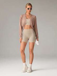 OutZeal Women Sports Jacket Casual Daily Soft Stretch Cropped Knit Cardigan - Coffee Brown - View 4