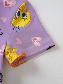 LOONEY TUNES X SHEIN Baju Terusan Bayi Perempuan Motif Kartun - Purple - View 5