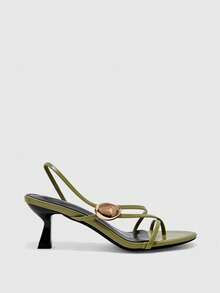 CUCCOO BIZCHIC High Heel Round Toe Thong Metal Buckle Strap Sandals Olive Green Cross Straps - Olive Green - View 2