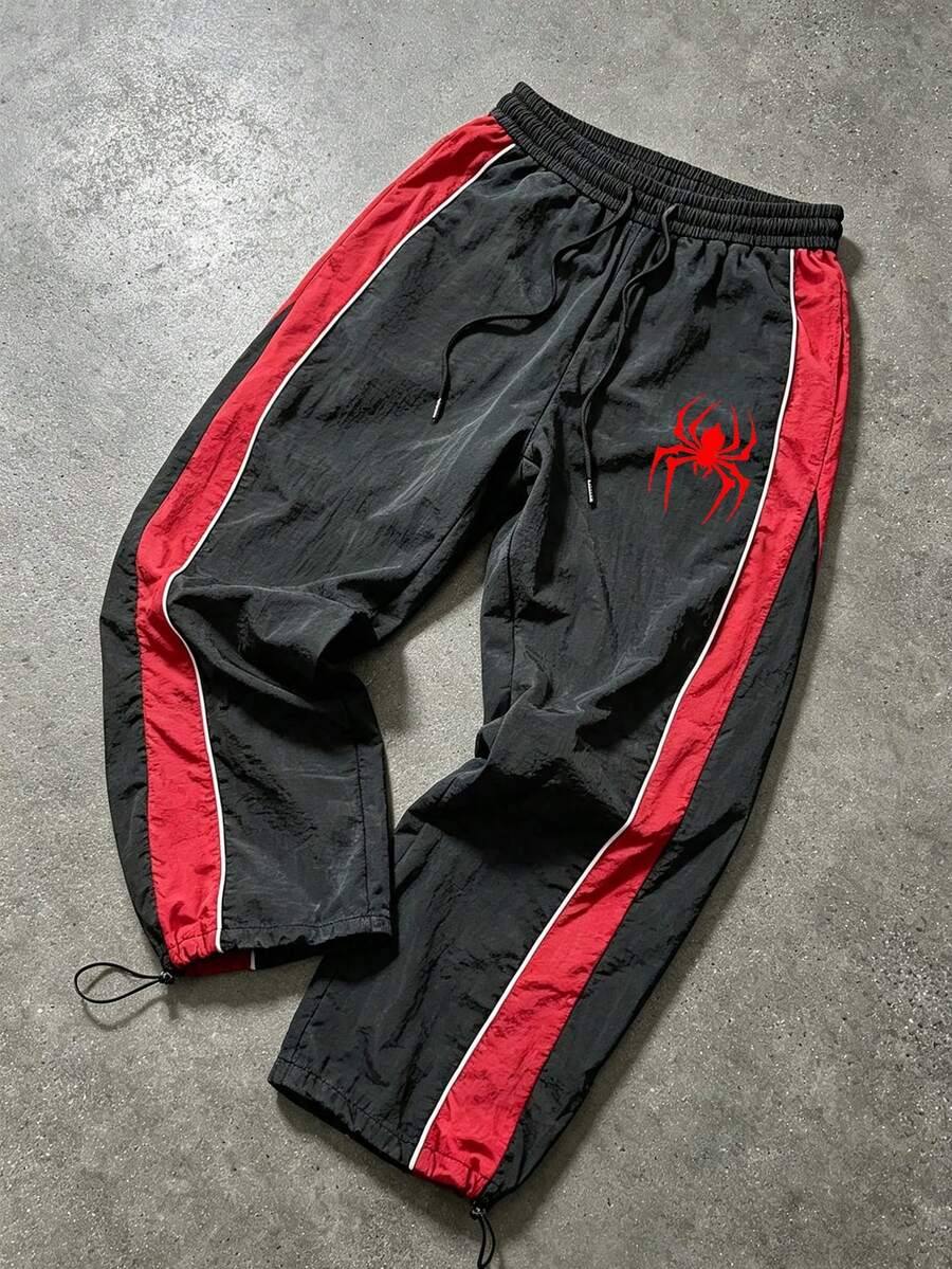 Sport MetroGents 男士蜘蛛圖案印花條紋抽繩腰運動長褲 - 彩色 - 查看 1
