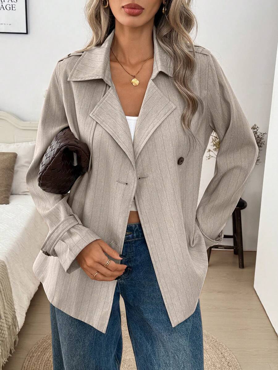 SHEIN LUNE Intage Nomadic 高領收腰鈕扣式女款風衣外套，秋冬女裝外套，舒適保暖秋冬女裝