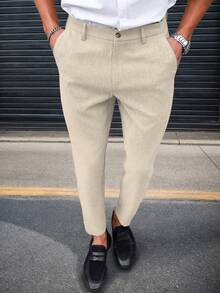 Calvornis Men's Plus Size Button Pocket Casual Business Suit Pants, Formal, Old Money - Apricot - View 1