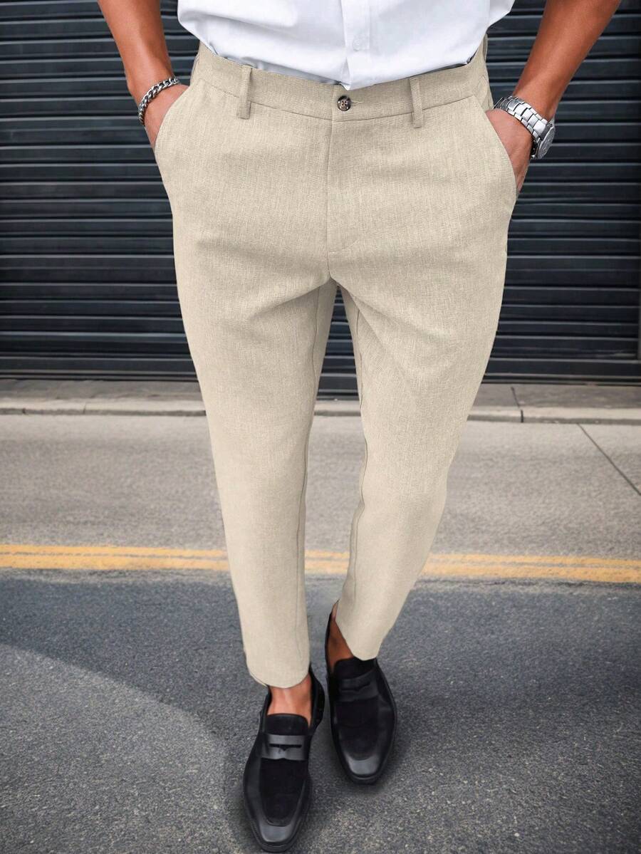 Calvornis Men's Plus Size Button Pocket Casual Business Suit Pants, Formal, Old Money - Apricot - View 1