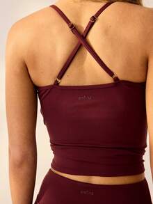 Aralina Leisurewear Active 2pcs Double Strap Criss Cross Back Cami High With Waist Flare Leg Body Sculpting Stretch Yoga Gym Pilates Activewear Two Pieces Set - Burgundy - View 5