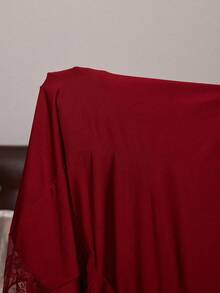 Slumberist Burgundy Lace Sexy Sheer Satin Mermaid Long Nightgown - Burgundy - View 7