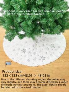 Christmas Tree Bottom Tree Skirt White Silver Christmas Day Supplies Round Plush Apron Decoration - Silver - View 7