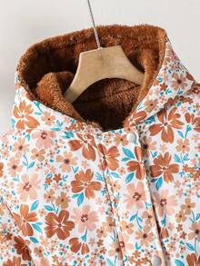 SHEIN Vintaside Kids 青少年女孩冬季外套 女孩冬裝外套 填充連帽印花拼色校園外套 - 彩色 - 查看 4