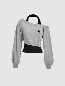 SHEIN MOD Sweatshirt Wanita Kasual dengan Motif Ksatria Warna Kontras, Model Vintage Musim Gugur/Dingin, Gaya Y2K - MultiWarna - View 1