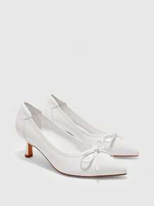 CUCCOO BIZCHIC Off-White 漆皮簡約優雅舒適通勤基本款尖頭全包中跟細高跟鞋 - 糯米白色 - 查看 7