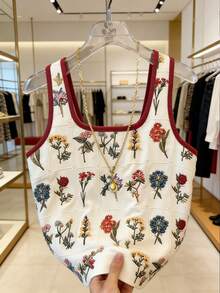 SHEIN 女士花卉刺绣圆领修身吊带背心 - 彩色 - 查看 2