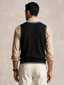 Lornavo Men's Colorblock Casual Daily Wear Knitted Vest - Multicolor - View 2