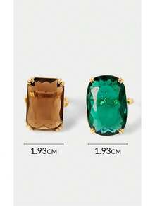 Noxbound Color Claw Set Large Gemstone Exaggerated Ring 2, Rectangle Smoke Crystal And Oval Emerald Crystal Rough Ring, Ladies Luxury Jewelry - Gold - View 13