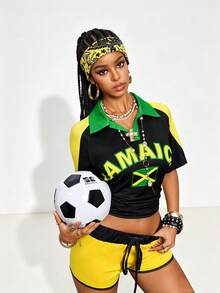 Gowayae Gowayae Top de manga corta holgado casual de verano, nuevo, con bloques de color verde, amarillo y negro, con cuello, rayas anchas de bloques de color en los laterales, camiseta, ropa de calle diaria, casual deportivo, vacaciones, estilo vintage americano - Multicolor - Ver 6