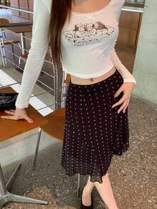 DAZY Women's All-Over Polka Dot Korean Style Spring/Summer Versatile Skirt - Coffee Brown - View 4
