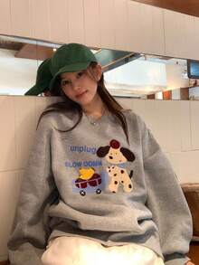 DAZY Women's Round Neck Cartoon Long Sleeve Sweatshirt, Girly Style Fall - Grey - View 12
