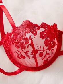 QuietHaus 女款天藍色刺繡綁帶內衣套裝 2件組 - 紅色 - 查看 4