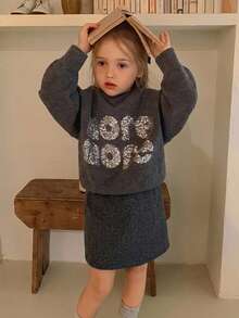Dazy Kids Young Girl Autumn/Winter Casual Versatile Skirt - Dark Grey - View 5