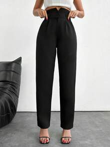 Wovencharm Wovencharm Black Slit Waist Straight Pants - Black - View 4