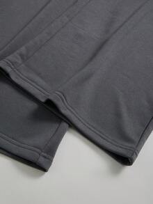 SHEIN ChillGRL 2件組 秋冬青少年女孩寬鬆休閒設計拼色 2合1 領口襯衫風V領短版衛衣搭配寬鬆休閒寬腿褲 - 深灰色 - 查看 6