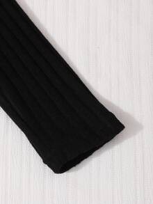 SHEIN Teen Girls Fall Dresses High Neck Ribbed Knit Dress, Autumn/Winter Slim Fit Long Sleeve Snug Fit Midi Dress - Black - View 7