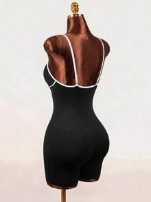 Mistrie Women's Seamless Sports Yoga Tank Top & Shorts Jumpsuit/Color Block Design/Fashionable & Sexy/Comfortable/Versatile - Black - View 4