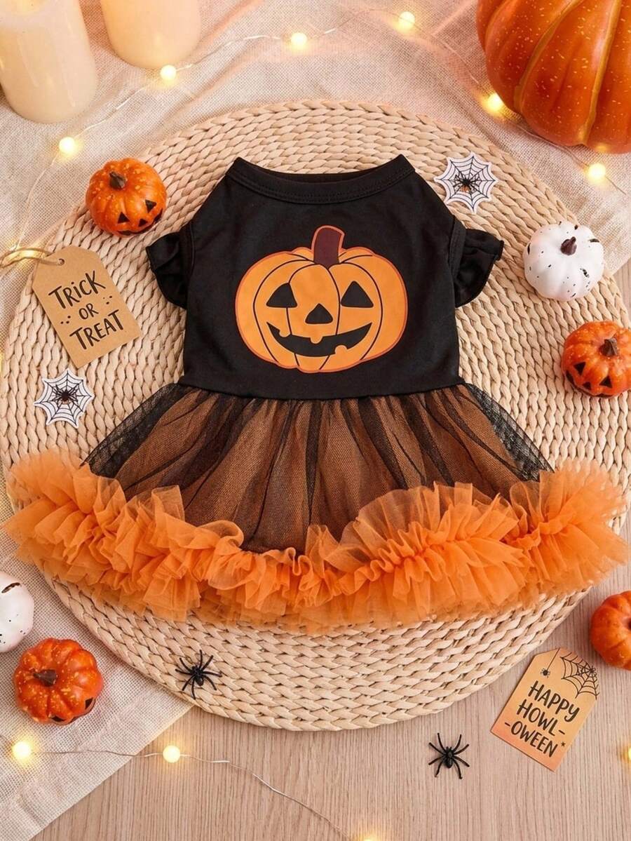 PETSIN Halloween Pumpkin Mesh Tutu Skirt For Pets - Multicolor - View 1
