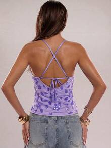 SHEIN BAE Women's Summer Sequin & Floral Embellished Camisole Top - Mauve Purple - View 2